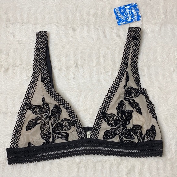 Free People Other - Free People Alia Black & Cream Bralette Medium NWT